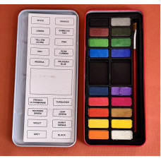 Набір художніх акварельних фарб у металевому пеналі. 20к ольорів + пензель