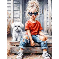 Алмазная мозаика Девочка с щенком  50X40