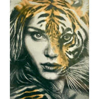 Алмазная мозаика Девушка тигр 50X40