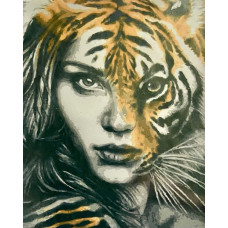 Алмазная мозаика Девушка тигр 50X40