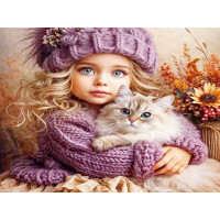 Алмазная мозаика 50х40 Девочка с котом